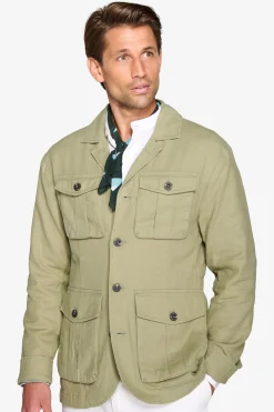 Army green linen blend Saharan jacket