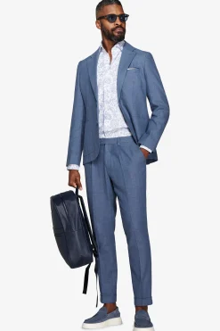 Avion blue Herringbone linen blend blazer
