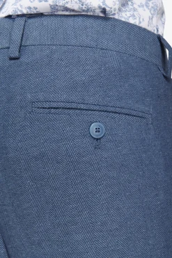 Avion blue Herringbone linen blend trousers