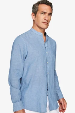 Avion linen blend mandarin collar shirt