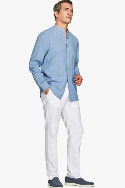 Avion linen blend mandarin collar shirt