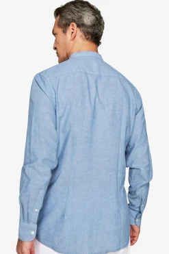 Avion linen blend mandarin collar shirt