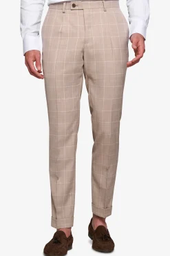 Beige check suit trousers