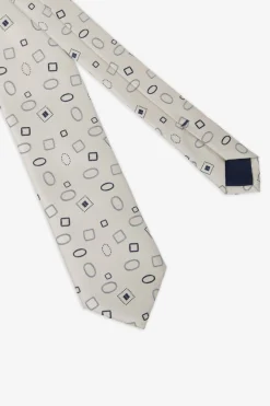 Beige geometric pattern jacquard tie