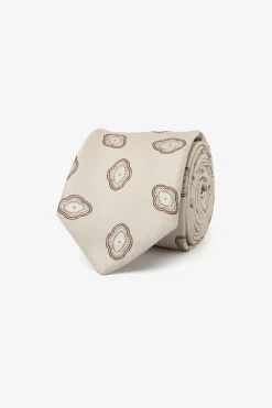 Beige geometric print jacquard tie