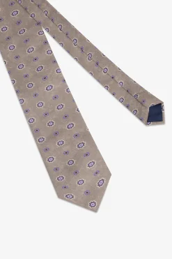 Beige macro circles print tie