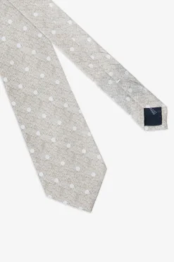 Beige polka dots linen blend tie