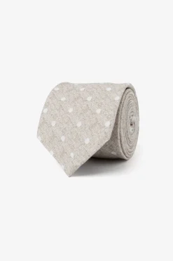 Beige polka dots linen blend tie