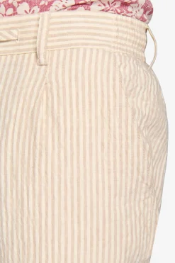 Beige striped seersucker trousers