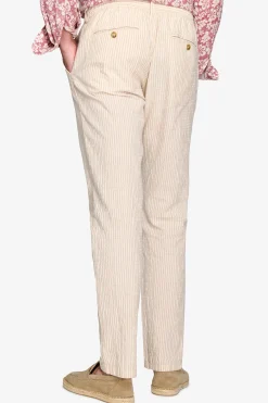 Beige striped seersucker trousers