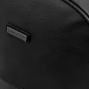 Black faux-leather backpack