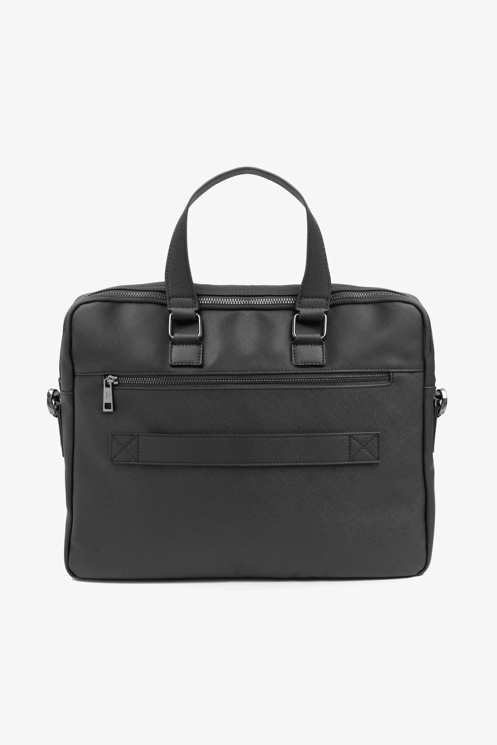 Black faux-leather overnight bag