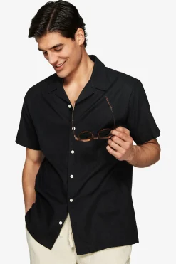 Black Hawaiian linen blend shirt