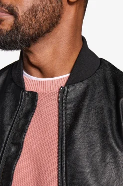 Black leatherette bomber jacket
