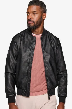 Black leatherette bomber jacket