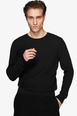 Black linen blend crewneck sweater
