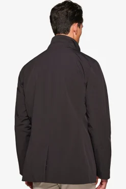 Black trench coat with bib