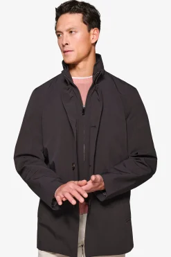 Black trench coat with bib
