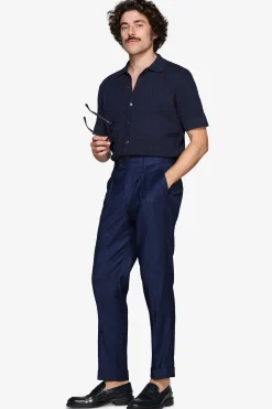Blue brick-stitch knit shirt