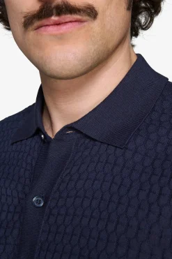 Blue brick-stitch knit shirt