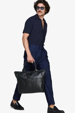 Blue brick-stitch knit shirt