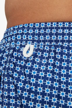 Blue geometric print swim trunks