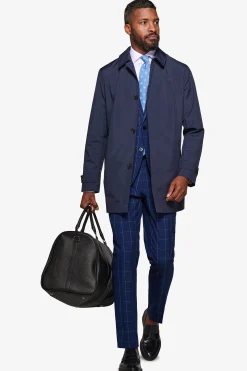Blue lightweight technical trench coat