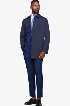 Blue lightweight technical trench coat
