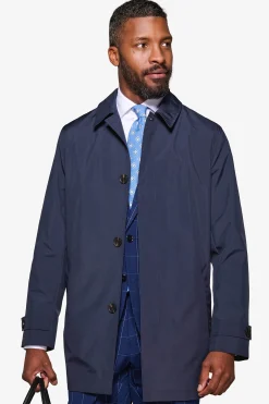 Blue lightweight technical trench coat