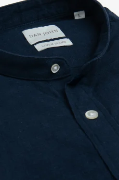 Blue linen blend mandarin collar shirt