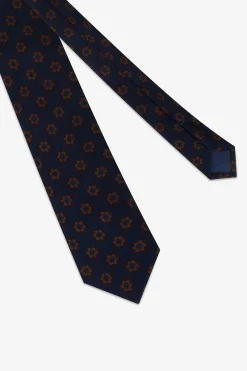 Blue macro floral print tie