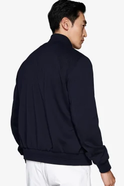 Blue piquet jersey bomber jacket