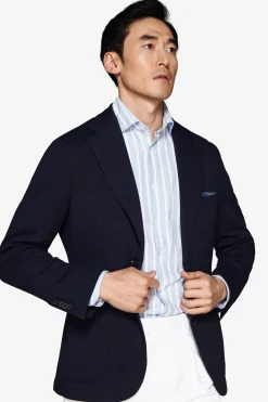 Blue textured jersey blazer