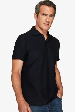 Blue textured jersey polo shirt
