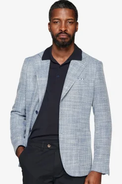 Blue textured linen blend blazer