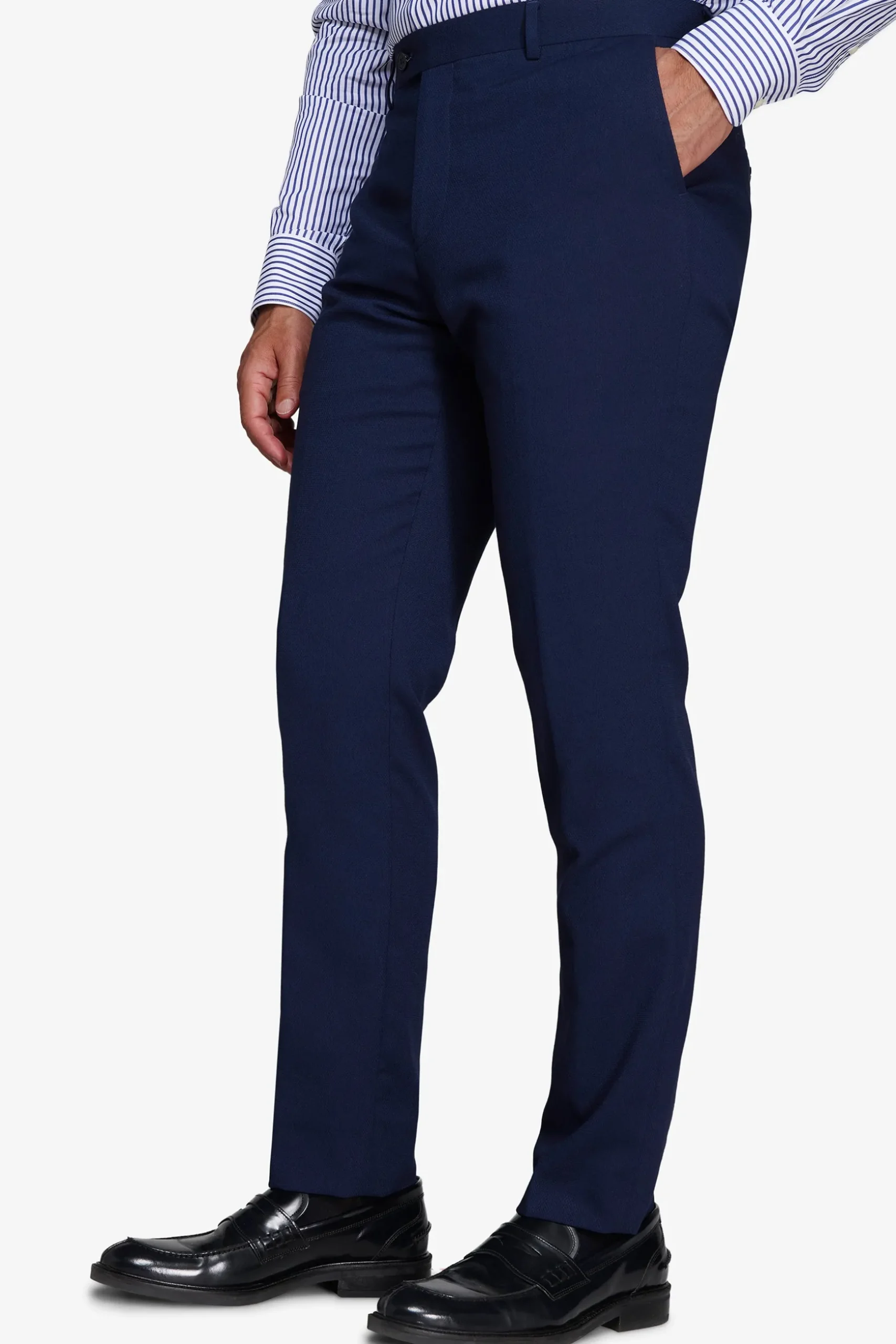 Blue textured slim suit trousers