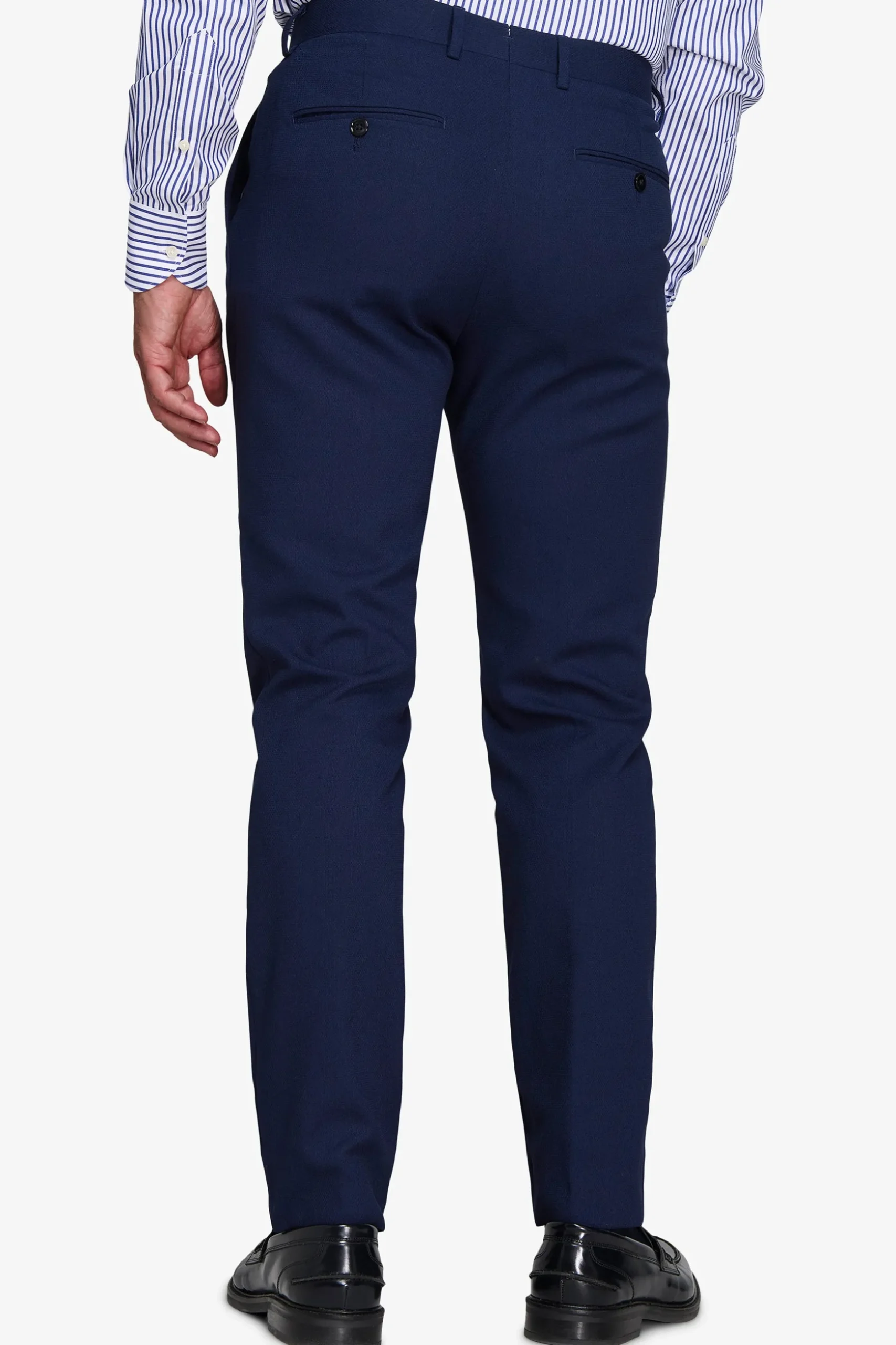 Blue textured slim suit trousers