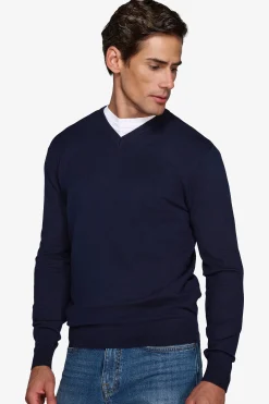 Blue V-neck sweater
