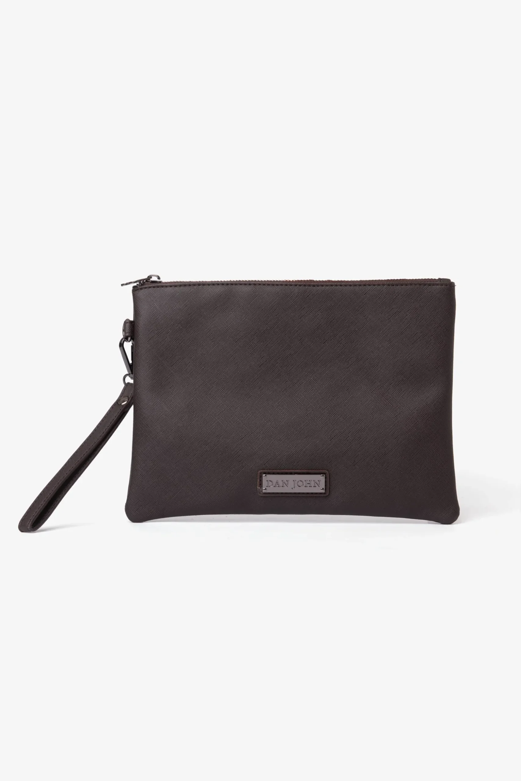 Brown Saffiano leatherette pochette