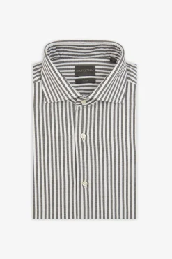 Brown striped textured slim shirt