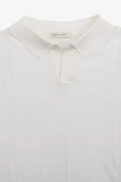 Cream flat rib knit polo shirt