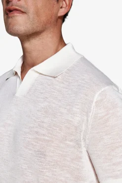 Cream linen blend knit polo shirt