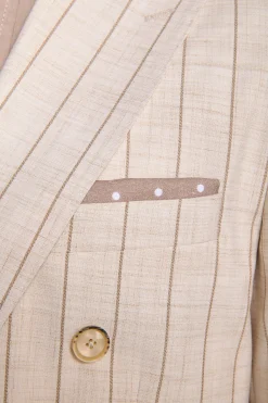 Cream melange pinstripe double-breasted suit blazer