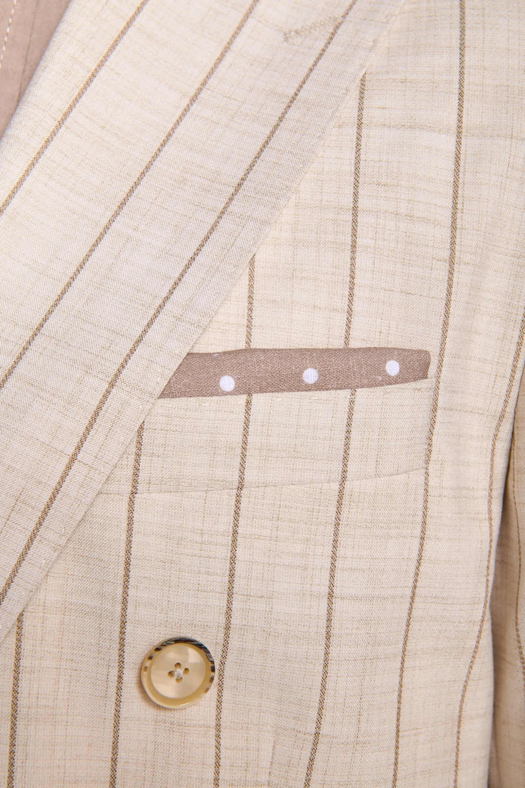 Cream melange pinstripe double-breasted suit blazer