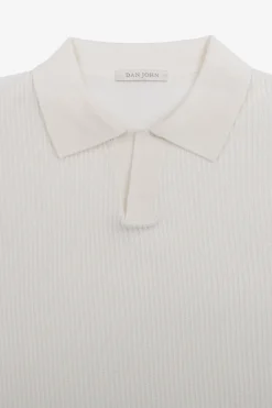 Cream open collar knit polo shirt