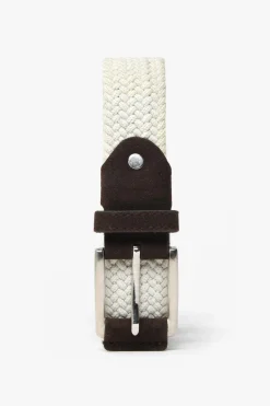 Cream woven elastic casual belt