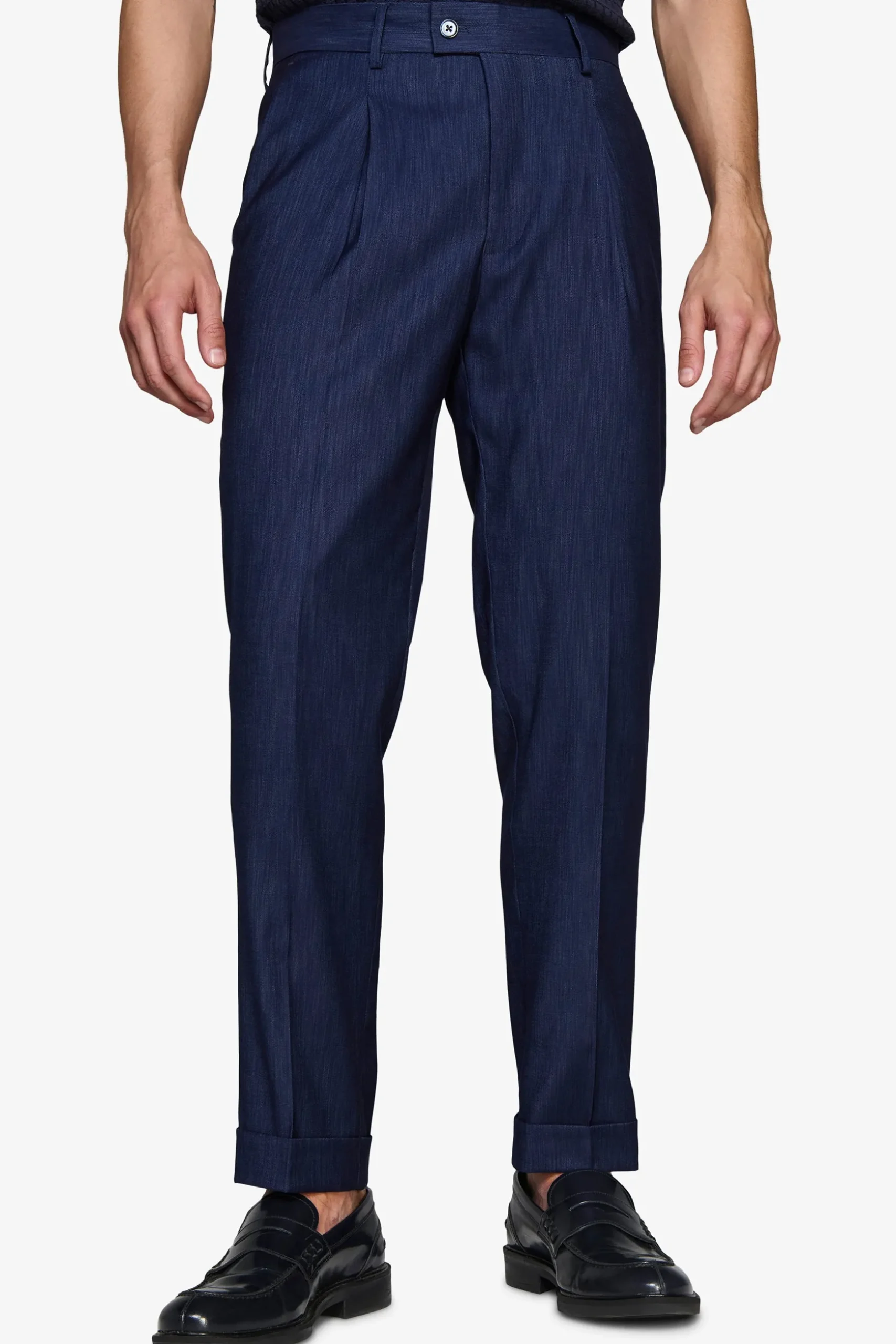Dark blue denim effect trousers