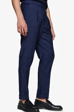 Dark blue denim effect trousers