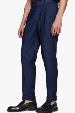 Dark blue denim effect trousers