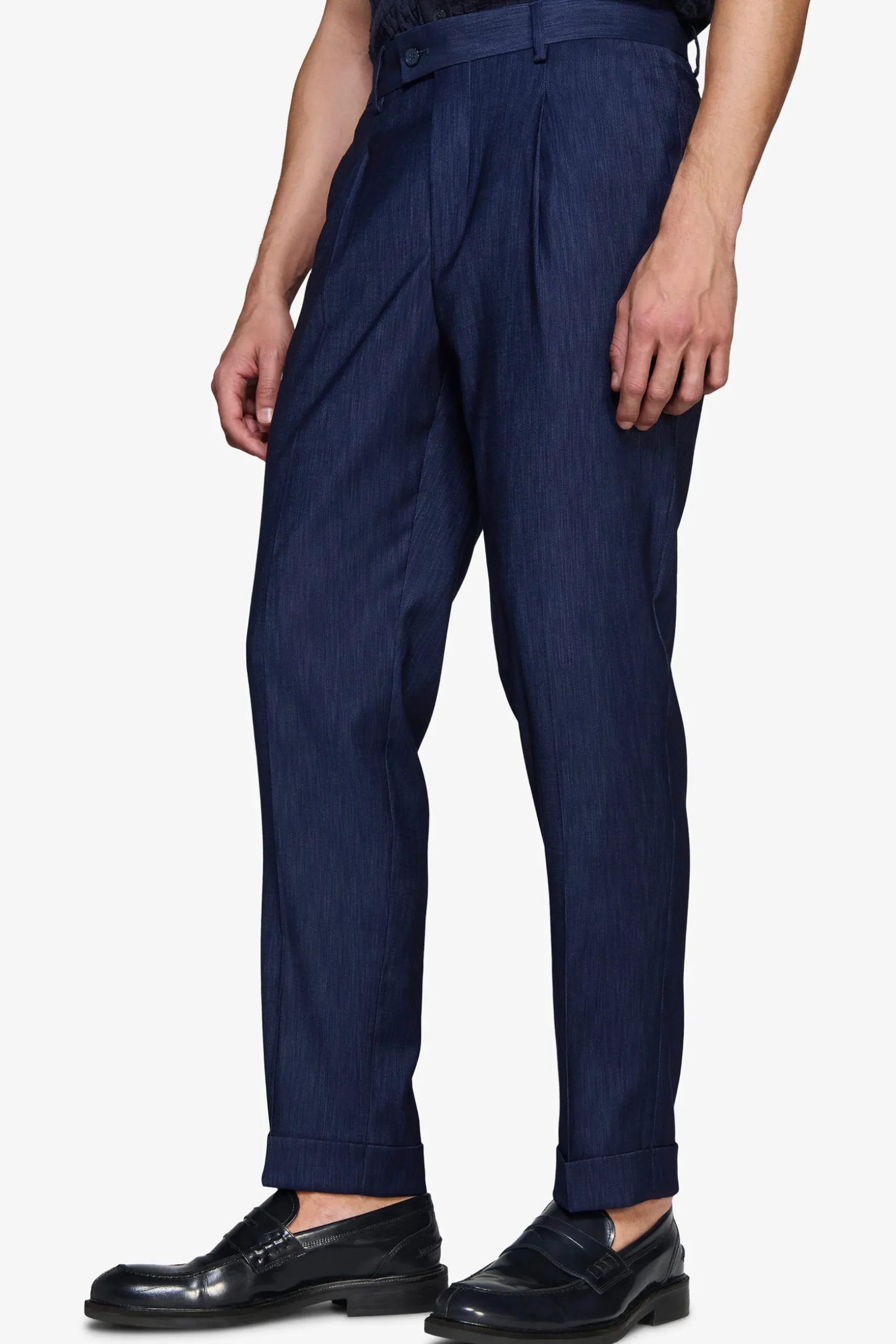Dark blue denim effect trousers